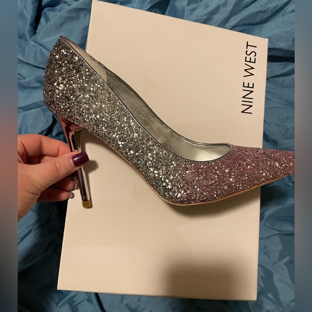 Nine West Silver and Pink Glitter Heels